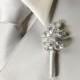 Silver Grooms Boutonniere - Buttonhole - Wedding Boutonniere for Groom, Groomsmen, Men, and Prom  