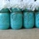 Pint Mason Jars, Painted Mason Jars, Rustic Wedding Centerpieces, Party Decorations, Turquoise Wedding