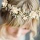Boho Gold Halo Hair Wrap, Gold Hair Wreath, Wedding Gold forehead band, Gold Wedding Flower Hair Vine, Boho Wedding Headpiece - 'VALENTINA'