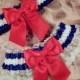 Red Ivory Navy Blue Satin ivory Lace 4th of July Wedding Bridal Garter Toss Set