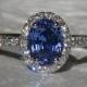 Blue Sapphire Engagement Ring, Cornflower Blue Ceylon Sapphire in White Gold Diamond Halo Engagement Ring