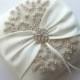 Wedding Ring Pillow with Rhinestone Detail, Ivory Satin Sash Cinched by Crystals - The ROSA Pillow