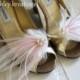 MARY LOU in Light Ivory and Mauve Pink with Pearls -- Romantic Vintage Inspired Bridal Feather Wedding Shoe Clips -- Customize in ANY Color