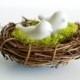 Wedding Table Decorations, Bird Salt and Pepper shakers in a mossy vine nest, woodland wedding, white love birds