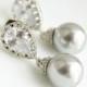 Light Gray Pearl Bridal Earrings Pearl Jewelry Cubic Zirconia Bridesmaid Earrings Stud Posts Swarovski Pearl Drops Wedding Jewelry