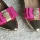Hot pink shoe clips Bridal shoe clips Rhinestones shoes clips Gold rhinestones Gold shoe clips Fuchsia shoe clips Hot pink bows Fuchsia Gold