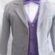 Formal Boy Suit Gray with Purple Eggplant Vest for Toddler Baby Ring Bearer Easter Communion Bow Tie Size 2, 3, 4, and More