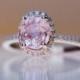 Peach champagne sapphire ring diamond ring 14k rose gold engagement ring 1.7ct oval sapphire