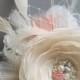Wedding Bridal Hair Flower, Champagne Flower Fascinator Hairpiece Vintage Inspired Bridal Clip Beige Ivory Coral Peacock Lace Veil Pearls