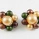 Beautiful Vintage Cluster Bead Earrings Forrest Green Sand Bronze Brown Beaded Resale Bridal Bouquet