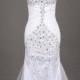 White Sweetheart Beading Mermaid Wedding Dress/Rhinestones Tulle Wedding Gown/Fishtail Wedding Gown/Beach Plus Size Wedding Dress DH349