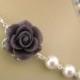 Bridesmaid Jewelry Deep Plum Rose and Pearl Wedding Necklace