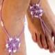 Lilac Violet Light Purple Flower Pearls Barefoot Sandals Beach Wedding Shoes