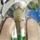 Wedding Shoes Birdcage, something  blue birdcage , custom painted nature shoes , unique sandals custom painted, , green leaves  berries Brie