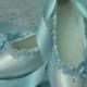 Blue Wedding Flats White Satin Shoes - Blue Bridal Flat shoes