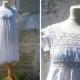 Vintage Antique old French 1900 Edwardian white cotton dress underdress adorned with handmade cotton lace size S