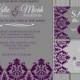 simple wedding invitation, modern, dark purple, damask wedding invitation, engagement party invite, bridal shower, digital, 24 hr proof