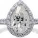 Custom White Gold Pear Shape Cut Diamond Halo Forever Brilliant Moissanite Engagement Wedding Anniversary Ring