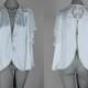 Vintage 80s Lingerie / 1980s White Satin and Lace Bed Jacket or Open Blouse One Size