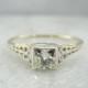 Art Nouveau Vintage Engagement Ring with Square Cut Diamond 30RQ4T-N