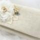 Bridal Clutch, Maid of Honor, Shabby Chic, Rustic, Garden Wedding in Ivory, Cream and Silver with Linen, Lace and Pearls- Vintage Inspired