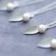 Bridesmaid Gift Set of 5, Pearl and Leaf Bridesmaids Necklaces, Nature, Leaves Bridal Party Jewelry
