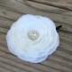 Bridal White Flower Hair Clip Flower Fascinator White Ranunculus Wedding Accessory Hair Piece,Rhinestone Crystal Floral Hair Pin