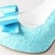 Turquoise aqua lace bow shoes wedding party shoes -  peep toe open toe heels pumps green blue heels - other colors are available too