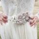 Vintage Sash Belt- Bridal Sash in Ivory Cream, Beige, Beaded Wedding Sash by Selinish-code: SB154beige