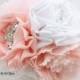 Bridesmaids Brooch Bouquet, Toss Bouquet, Maid of Honor in White, Blush and Pink with Lace, Chiffon and Crystal Brooch
