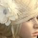 Vintage inspired Birdcage Veil and  Detachable Bridal Fascinator Blusher hair flower Wedding Reception -Emily