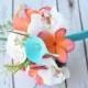 Wedding Coral Orange and Turquoise Teal Natural Touch Orchids, Callas and Plumerias Silk Flower Small Bridesmaid Bride Bouquet