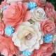 Paper Flower Wedding Bouquet - Coral and Ivory - Splash of Blue - Custom Made - Any Color