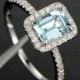 5X7mm Emerald Cut Gemstone & Diamond Engagement Ring 14k White Gold, Aquamarine/Pink Tourmaline/Peridot/Morganite/Citrine/Amethyst/Topaz...