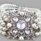 Pearl Cuff Bracelet, Ivory Pearl Bracelet, Gatsby Bridal Rhinestone Bracelet, Wedding Jewellery, Statement Bridal Cuff Bracelet, ELORA