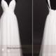 Long Wedding Dress Silver Embroidered V-neck and Open Back Ivory Wedding Gown