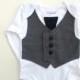 Baby boy clothing, newborn boy gift, baby vest, christening clothes, baby wedding outfit, boys bodysuit with vest and tie, grey and black