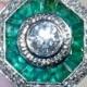 Lovely Art Deco Platnium Emerald Diamond Wedding Engagement Ring - additional photos