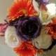 Purple and Orange Bridal Bouquet, Rose and Gerbera Daisy Bouquet, Fall Wedding Bouquet, Orchid and Gerbera Bouquet, Silk Wedding Flowers
