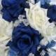 21pc Bridal Bouquet Wedding Flowers NAVY/ IVORY/ SILVER