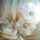 Silk organza flowers hair clip for wedding reception bridal party  wedding hair piece - 2 ivory peonies