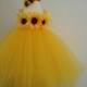 Ready to ship handmade one of a kind girl's yellow empire waist Sunflower tutu dress w/headband.  Wedding, Cake Smash, Pageant, Photo Prop
