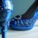 Wedding  Shoes , sapphire Blue shoes, blue Peep Toes , blue Roses , crystals shoes, blue soles , sexy high heels, something blue high heel