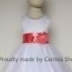 Flower Girl Dresses - WHITE with Guava Coral (FRBP) - Easter Wedding Communion Bridesmaid - Toddler Baby Infant Girl Dresses