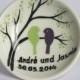 Hand painted Wedding Ring Pillow Alternative , Wedding Ring Dish Light green and purple birds on branch