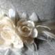 Light champagne triple rose bridal belt - silk rose wedding sash - silk flower bridal brooch