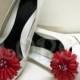 Couture Silk Red Gerbera Daisy Wedding Shoe Clips Accessories Pearls Crystals