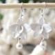 White Orchid Earrings, Swarovski Pearls,White Flower Earrings, Hand Sculpted, Bridal Jewelry, Bridal Earrings