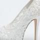 Sexy see through lace bridal wedding shoes platform peep open toe party prom pumps , white pink lace high heels