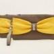 Promotional sale   - SET OF 4 -Grey yellow bow wristelt clutch,bridesmaid gift ,wedding gift ,make up bag